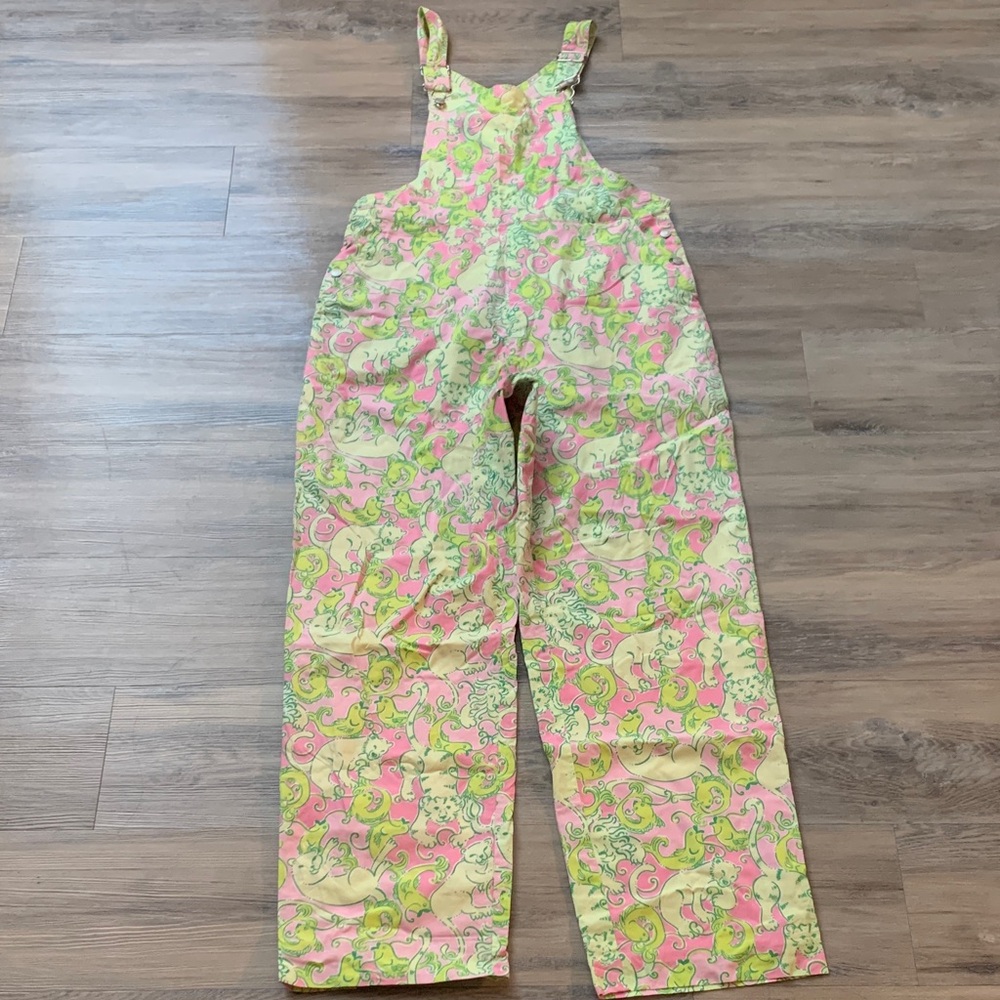 Lilly Pulitzer Vibrant Pink and Green Lion and Fish Overalls Size 6